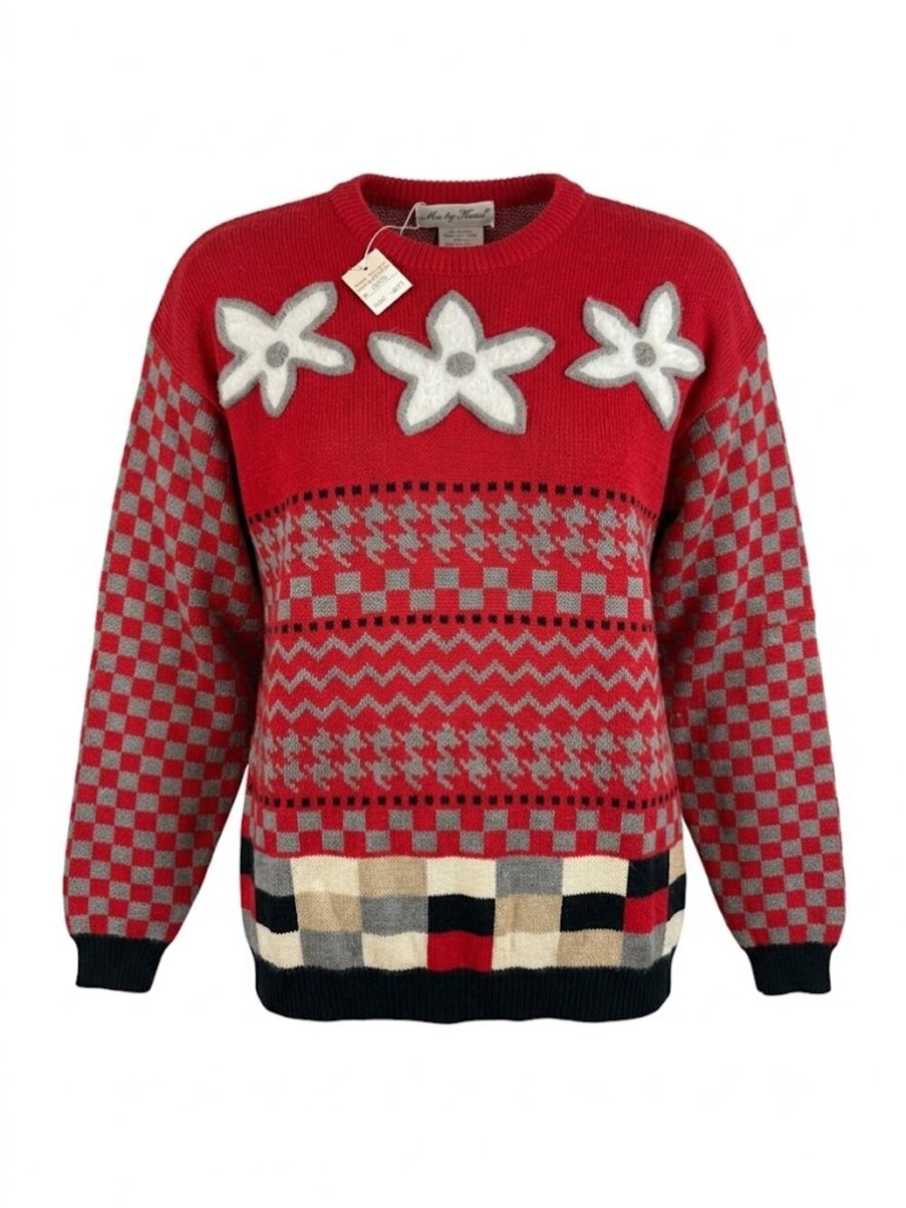 NWT Vintage Luis de Maire Lambswool Blend Geometric Flower Oversize Sweater S